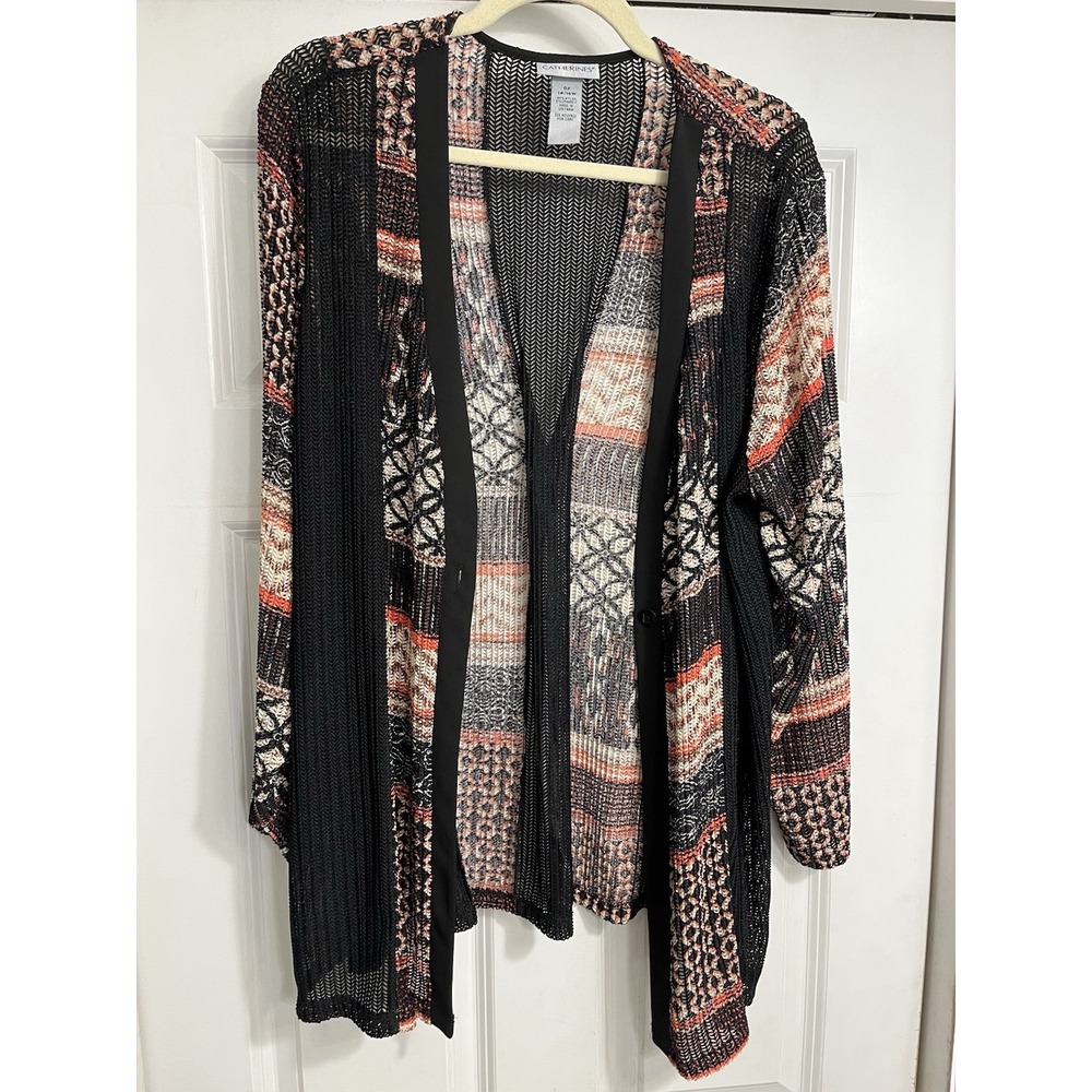 Catherines Sheer Mesh 1 ButtonCardigan Size 0 14W 16W Aztec Southwest - Picture 1 of 10